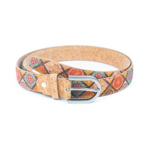 Damski pasek z naturalnego korka 2,8 cm w geometryczny wzór