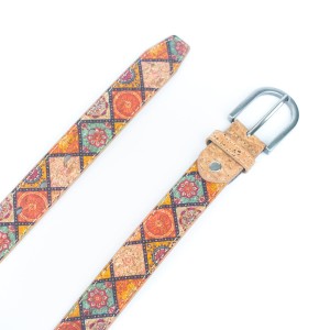 Damski pasek z naturalnego korka 2,8 cm w geometryczny wzór - pasek po rozłożeniu