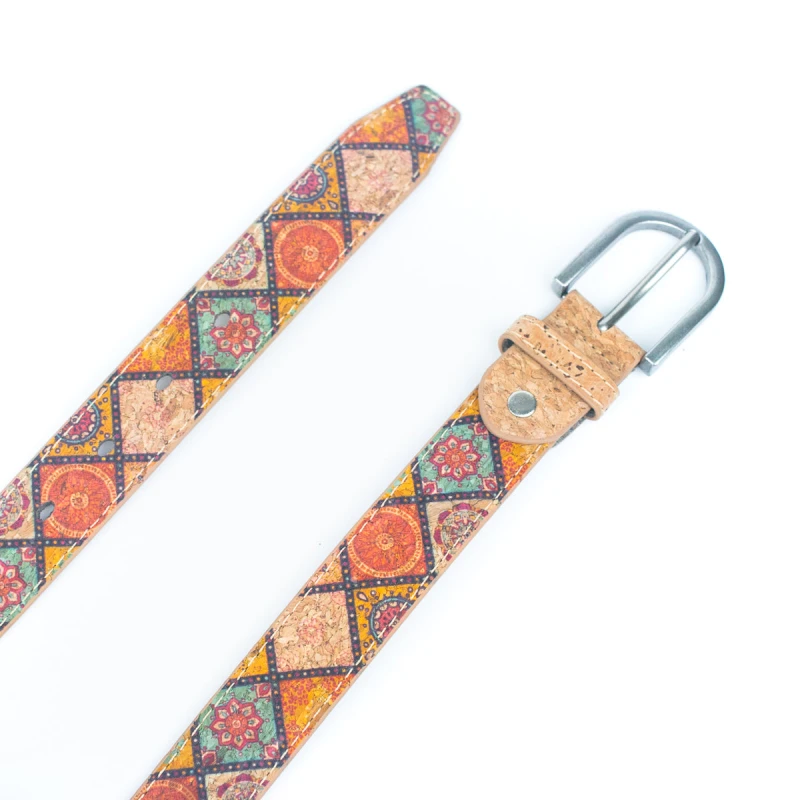 Damski pasek z naturalnego korka 2,8 cm w geometryczny wzór - pasek po rozłożeniu