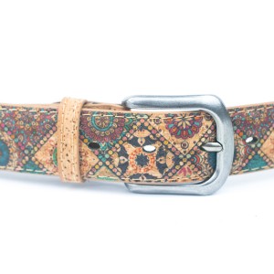 Damski pasek z naturalnego korka 3,3 cm w geometryczny wzór - klamra paska