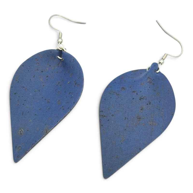 Kolczyki z naturalnego korka łezki - kolor granatowy